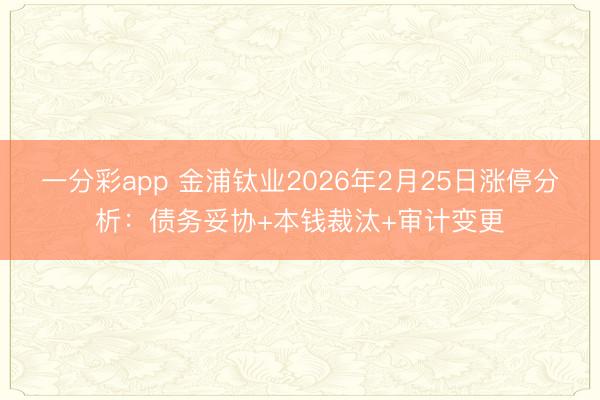 一分彩app 金浦钛业2026年2月25日涨停分析：债务妥协+本钱裁汰+审计变更