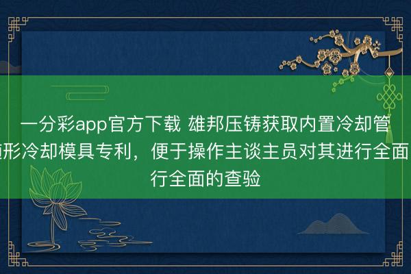 一分彩app官方下载 雄邦压铸获取内置冷却管谈的随形冷却模具专利，便于操作主谈主员对其进行全面的查验